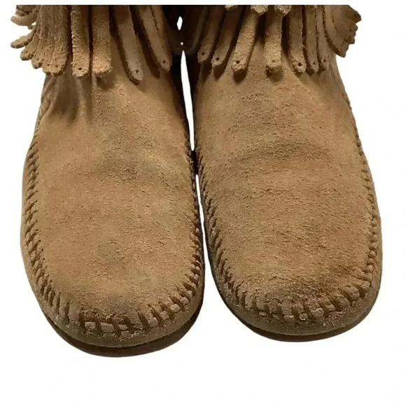 Minnetonka Hi Top Boots Womens 7 Brown Suede Double Fringe Side Zip Moccasin - Picture 3 of 11